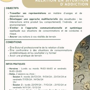 Communiquer et gérer la relation en situation d’addiction : nouvelles dates de formation 2024